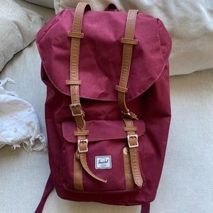 Herschel Little America Backpack Maroon Red White Drawstring Travel